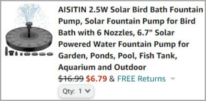Solar Bird Bath Fountain Pump at Checkout