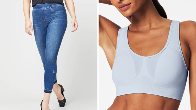 Spanx Distressed Ankle Skinny Jeans and Reversible Comfort Bra