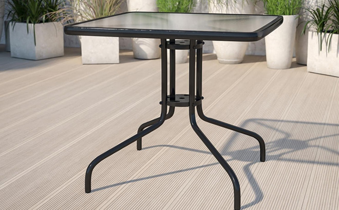 Square Tempered Glass Metal Table