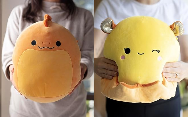 Squishmallows Original 10 Inch Onel The Orange Electric EEL and Bijan The Yellow Reversible Octopus