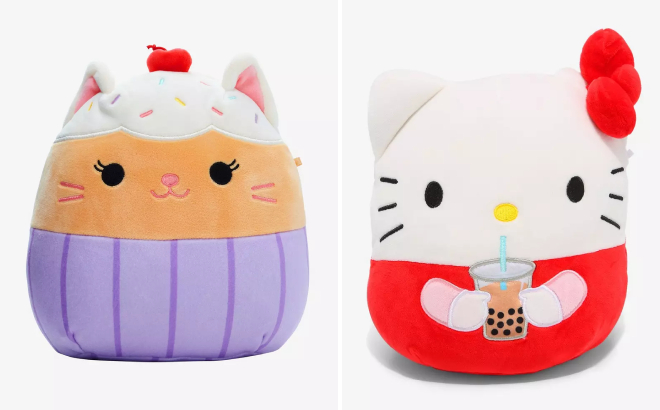 Squishmallows Sundae Cat and Hello Kitty With BobaPlushies