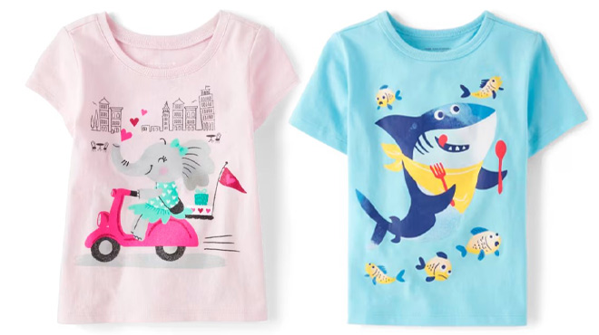 The Childrens Baby Toddler Girls Elephant Scooter Graphic Tee and Shark Tee