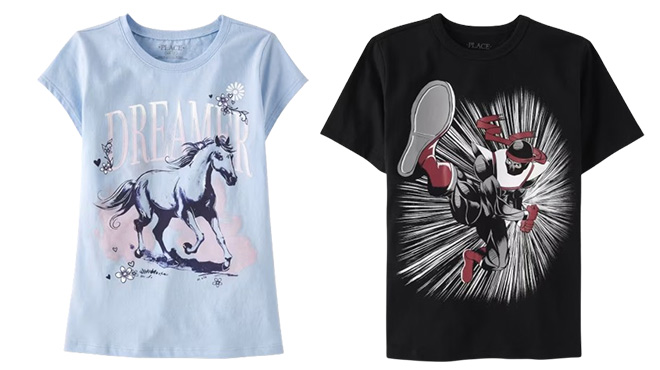 The Children's Place Girls Dreamer Horse Graphic Tee and Boys Ninja Graphic Tee