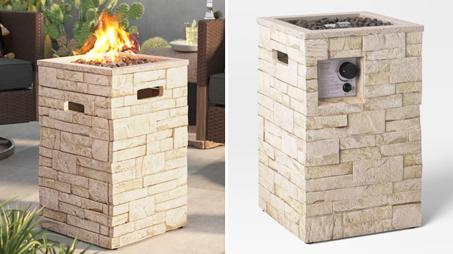 Threshold 16 Inch Stack Stone Liquid Propane Fire Column