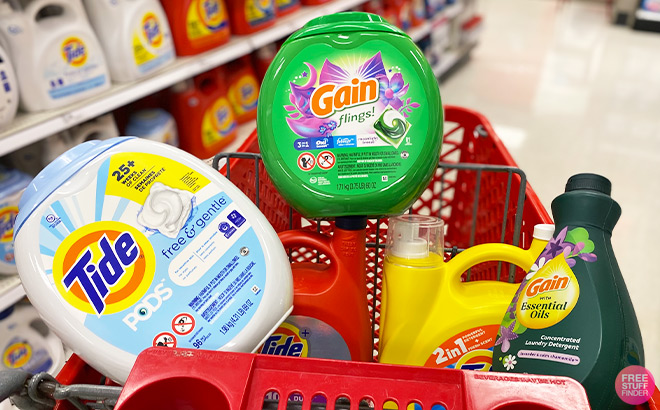 Tide and Gain Products inside a Shopping Cart