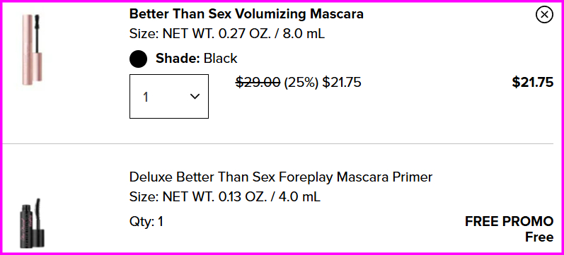 Too Faced Mascara Plus Freebie Checkout