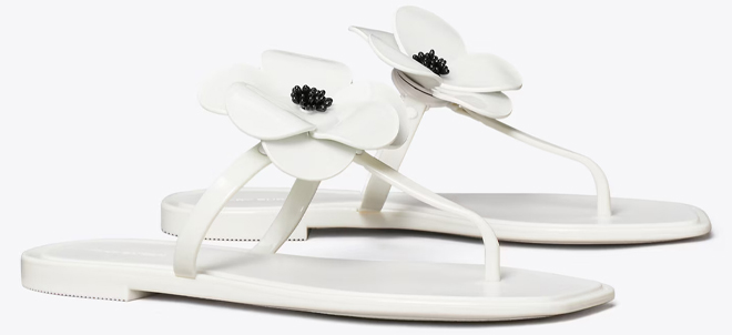 Tory Burch Flower Jelly Sandals in Off White Color