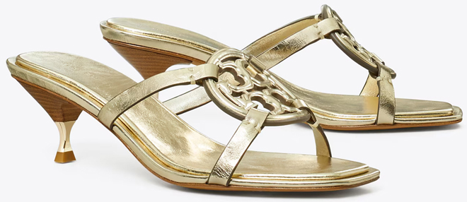 Tory Burch Miller Bombe Low Heel Sandals in Spark Gold Color