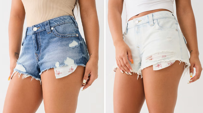 True Religion Distressed Buddha Pocket Booty Shorts and Frayed Buddha Pocket Booty Shorts