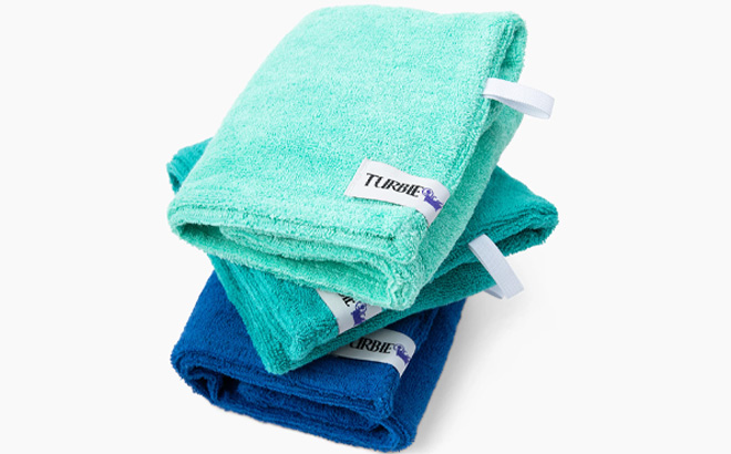 Turbie Twist Set of 3 Cotton Hair Towels in Ocean Color