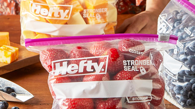 Two Bags of Hefty Storage Bags Filled with Fruits