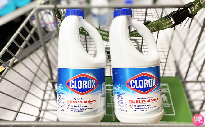 Two Clorox Bleach Bottles in a Cart