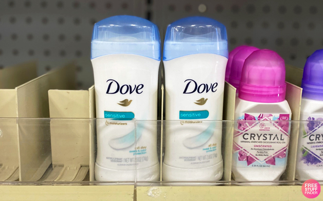 Two Dove Deodorant Sticks on a Shelf