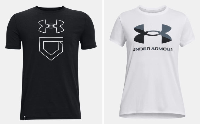 Under Armour Boys UA Baseball Logo T Shirt and Girls UA Velocity Big Logo Short Sleeve