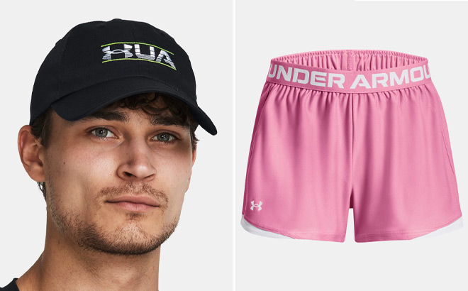 Under Armour Mens UA Branded Adjustable Cap and Womens Shorts