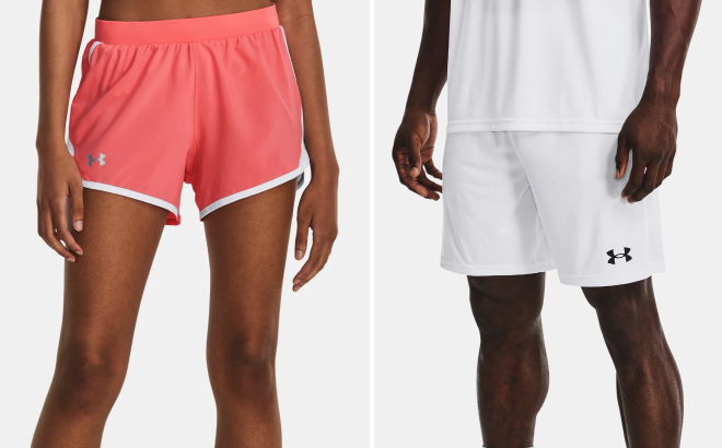 Under Armour Womens UA Fly By 2 0 Shorts and Mens Golazo 3 0 Shorts