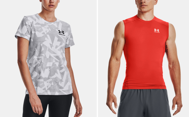 Under Armour Womens UA Freedom Amp T Shirt and Mens HeatGear Sleeveless Shirt