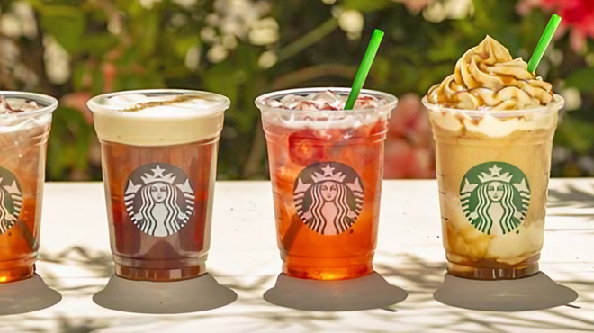 Various Starbucks Drinks on a Table