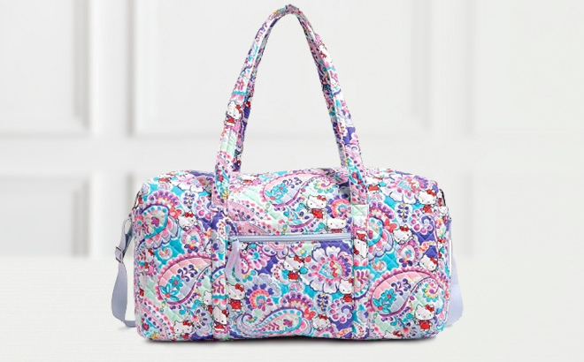 Vera Bradley Hello Kitty Large Travel Duffel Bag on the Table