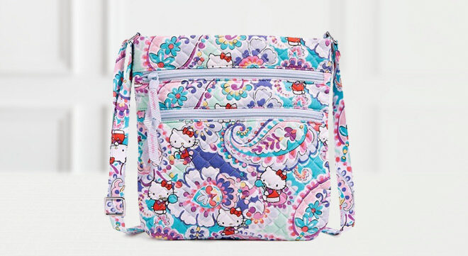 Vera Bradley Hello Kitty Triple Zip Hipster Crossbody Bag on the Table