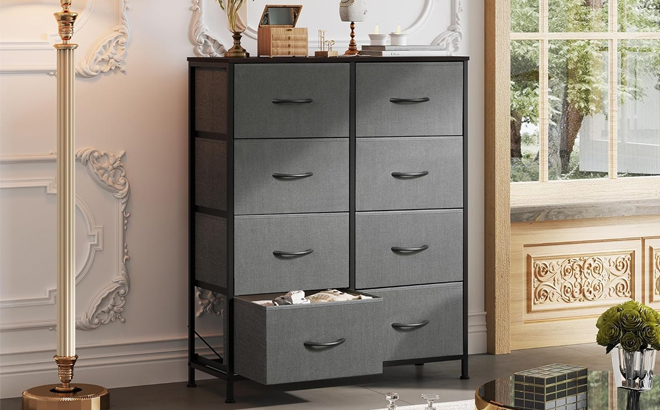 WLIVE Fabric Dresser for Bedroom Tall Dresser with 8 Drawers