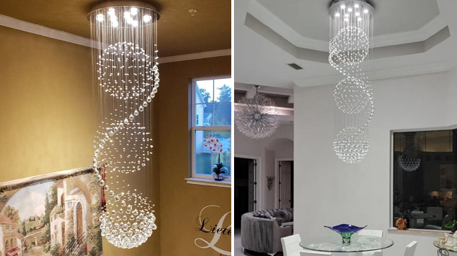 Wade Logan Spiral Crystal Chandelier for High Ceilings