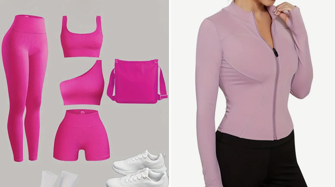 Womens 4 Piece Stretchy Yoga Outfit Set and Athletic Jacket