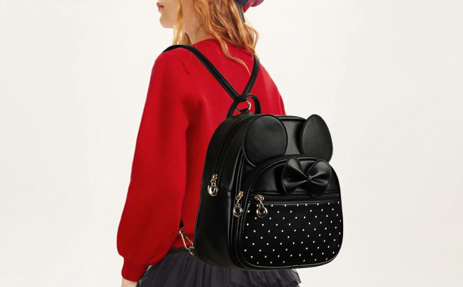 Womens Bowknot Polka Mini Backpack