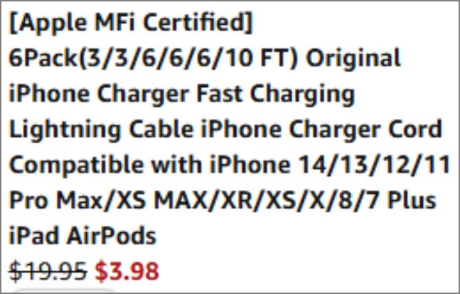 Yefoot iPhone Charging Cable 6 Pack checkout page