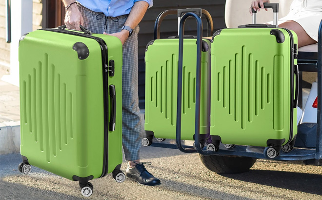 Zimtown 3 Piece Hardside Luggage Set Green