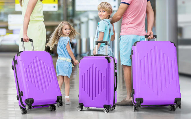 Zimtown 3 Piece Hardside Luggage Set in Purple Color