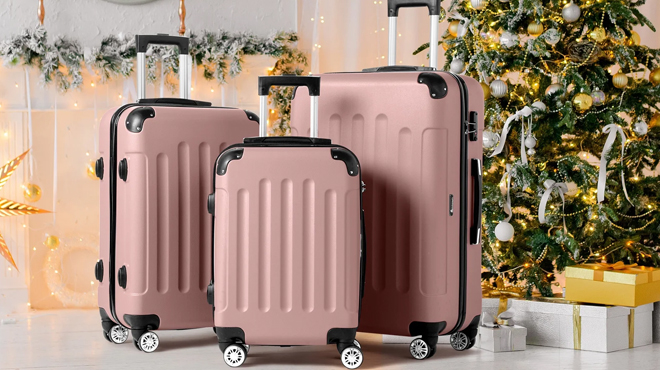 Zimtown Hardside 3 Piece Luggage Set in Rose Gold Color