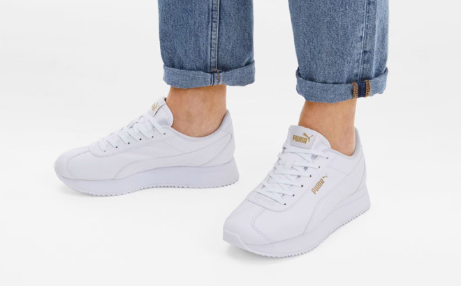 a Person Wearing Puma Womens Turino Stacked Sneakers