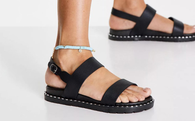 a Person Wearing Womens London Rebel Flat Sandals