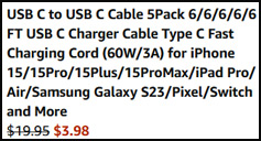 iPhone Charging Cable 5 Pack Order Summary