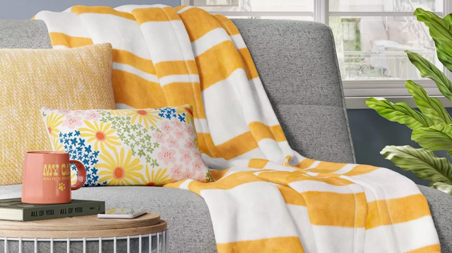 1 Room Essentials Printed Plush Striped Throw Blanket