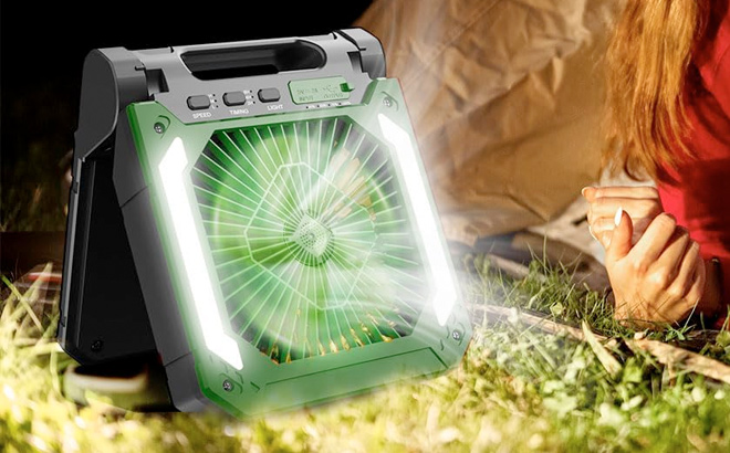 20000mAh Rechargeable Solar Camping Fan with Led Lantern 3 Speeds Cordless Battery Powered