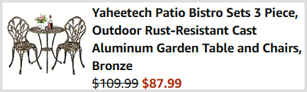 3 Piece Patio Bistro Set Checkout