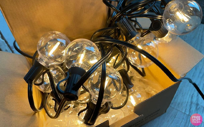 35 5 Foot Outdoor String Lights with Dimmer in an Amazon Box