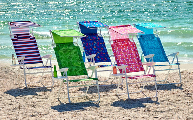 4 Position Beach Chair with Accessories on a Beach