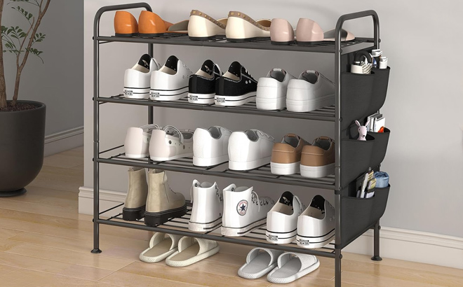 4 Tier Shoe Rack with Pockets