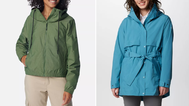 5 Columbia Womens Lillian Ridge Short Rain Jacket and Long Valley Rain Trench II