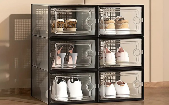 6 Pack Thickened Transparent Shoe Boxes With Lids