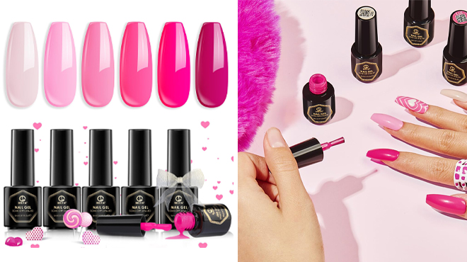 6 Piece Nail Polish Set Pink Shades