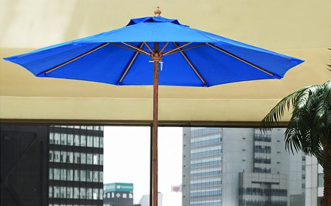 9 Foot Wood Metal Patio Umbrella