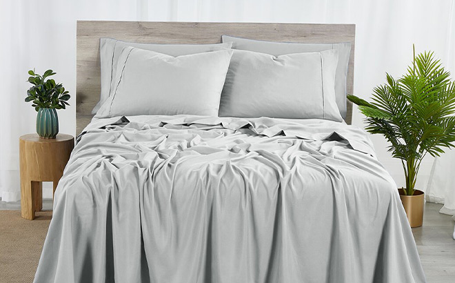 A Bed with Bamboo Sheet Set