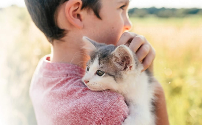 A Boy holding a Cat