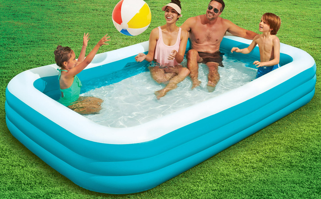 A Family in a Bluescape Blue 10 ft Family Inflatable Swimming Pool