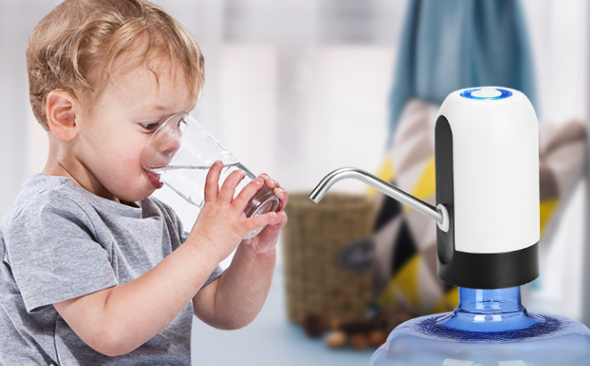 A Kid Drinking Water from Myvision Automatic Drinking Water Pump