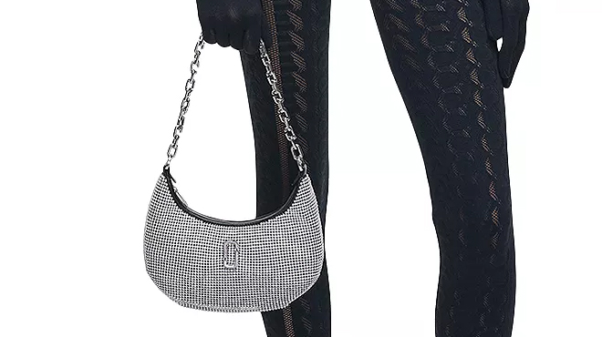 A Person Carrying a Marc Jacobs Rhinestone Small Curve Bag